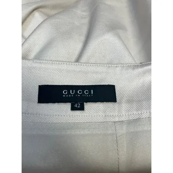 GUCCI Beige Tan Cotton Logo Accent Knee Length Pleated Skirt 42 US 6